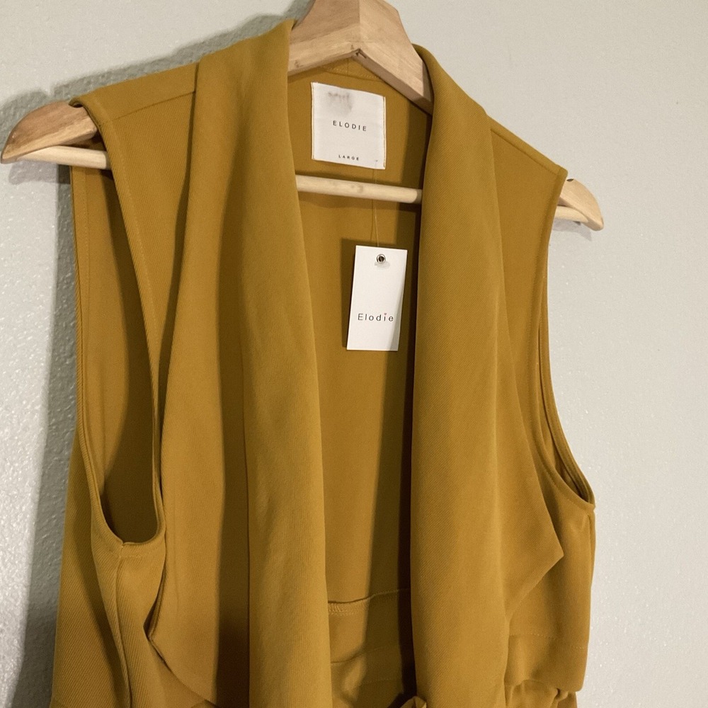 Elodie Longline Duster Cardigan Size L Spice Open Front Waterfall Drape Pockets - Picture 13 of 13